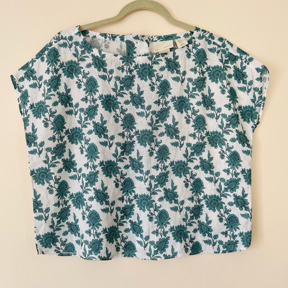 Cynthia Rowley Short Sleeve Floral Print Linen Top - Picture 4 of 7